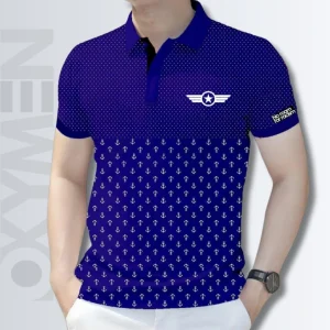Midnight Blue Color Geometric Polo Shirt For Men
