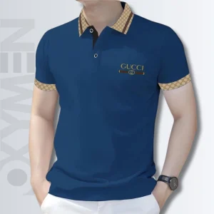 Prussian Blue And Gold Color Polo Shirt For Men