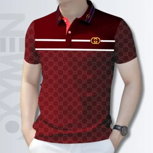 Rosewood Color Geometric Polo Shirt For Men