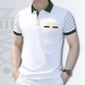 White and Green Color Polo Shirt For Men