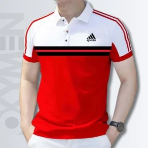 White And Red Color Polo Shirt For Men