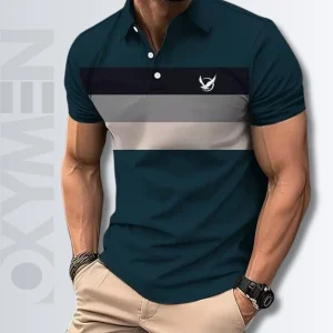 Dark Jungle Green Color Stripe Polo Shirt For Men