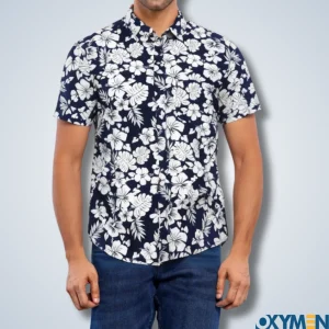 Navy Blue & White Casual Floral Shirt