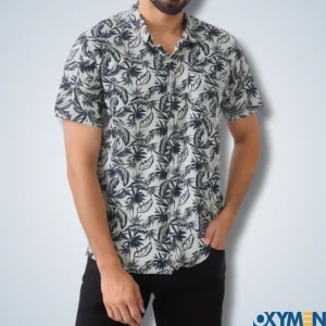 Grey & light Blue Hawaiian Floral Print Half Sleeve Casual Shirt